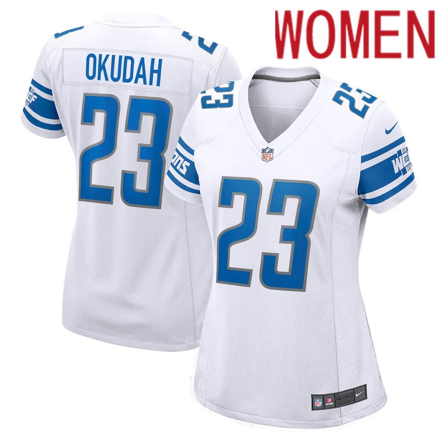 Women Detroit Lions 23 Jeff Okudah Nike White Game NFL Jersey